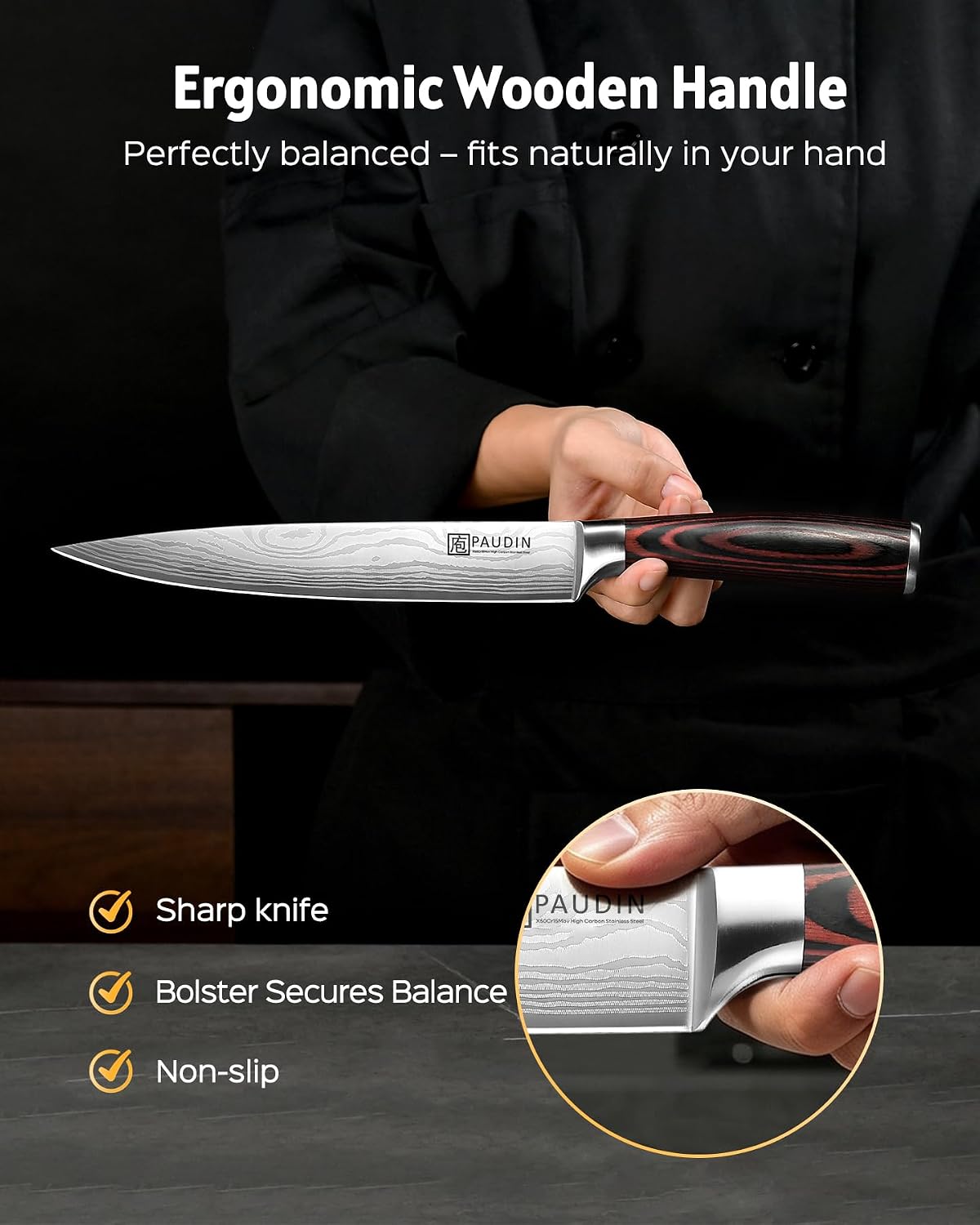 Cheese Knife, 5” Serrated Knife for Block Cheese,Sharp Tomato Knives | Non Stick Blade, High Carbon Steel Ultra Sharp Small Kitchen Knife, Ergonomic Pakkawood Handle
