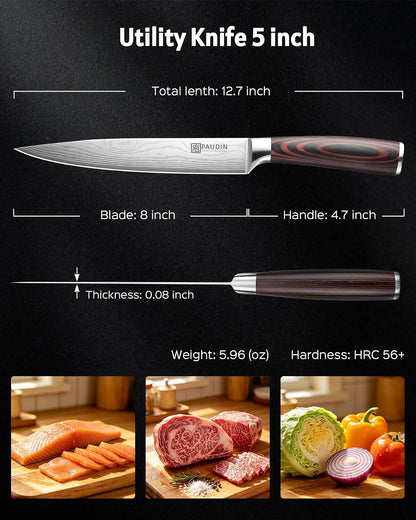 Cheese Knife, 5” Serrated Knife for Block Cheese,Sharp Tomato Knives | Non Stick Blade, High Carbon Steel Ultra Sharp Small Kitchen Knife, Ergonomic Pakkawood Handle
