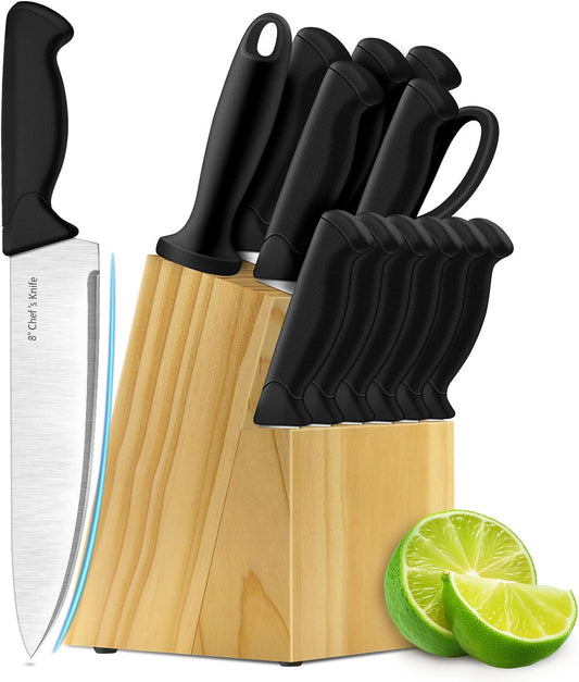 Knife Set, 14-Piece Kitchen Knife Set, German High Carbon Stainless Steel, Durable Knife Block, Black