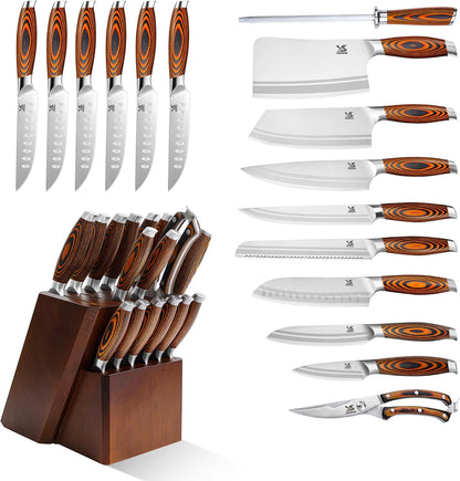 Knife Block Set 17-piece Knife Set with Wooden Block - German Steel Perfect Cutlery Set Gift