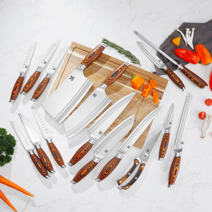Knife Block Set 17-piece Knife Set with Wooden Block - German Steel Perfect Cutlery Set Gift