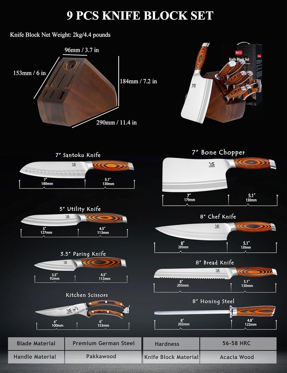 Knife Block Set 17-piece Knife Set with Wooden Block - German Steel Perfect Cutlery Set Gift