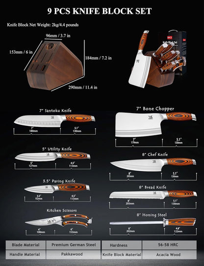 Knife Block Set 17-piece Knife Set with Wooden Block - German Steel Perfect Cutlery Set Gift
