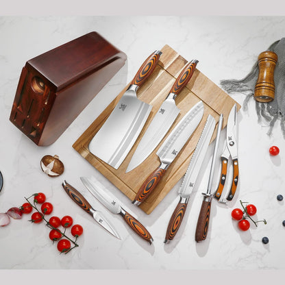 Knife Block Set 17-piece Knife Set with Wooden Block - German Steel Perfect Cutlery Set Gift
