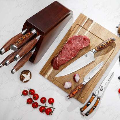 Knife Block Set 17-piece Knife Set with Wooden Block - German Steel Perfect Cutlery Set Gift