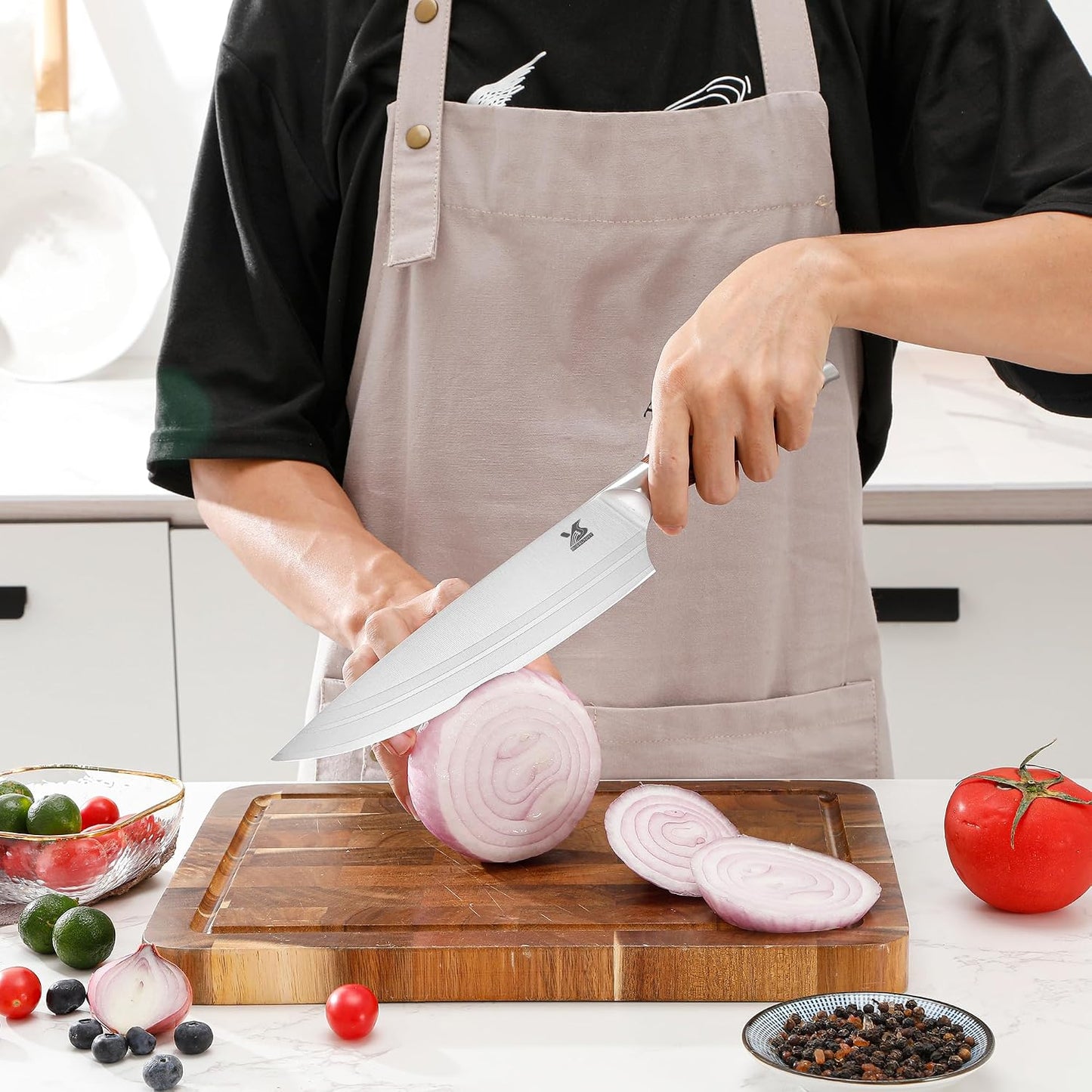 Knife Block Set 17-piece Knife Set with Wooden Block - German Steel Perfect Cutlery Set Gift