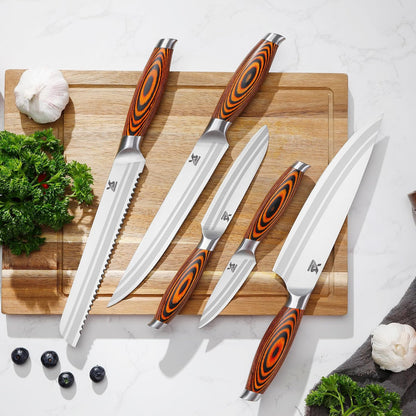 Knife Block Set 17-piece Knife Set with Wooden Block - German Steel Perfect Cutlery Set Gift