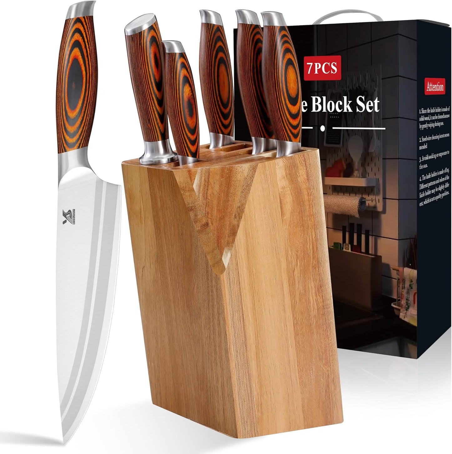 Knife Block Set 17-piece Knife Set with Wooden Block - German Steel Perfect Cutlery Set Gift