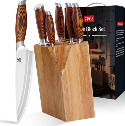 Knife Block Set 17-piece Knife Set with Wooden Block - German Steel Perfect Cutlery Set Gift