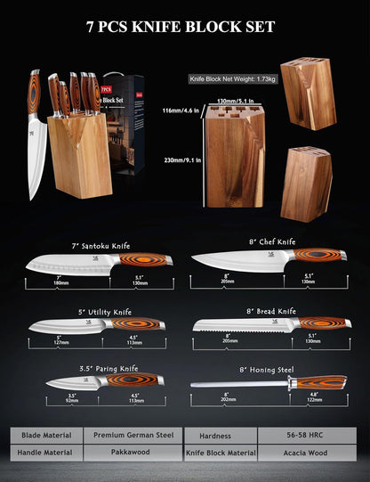 Knife Block Set 17-piece Knife Set with Wooden Block - German Steel Perfect Cutlery Set Gift