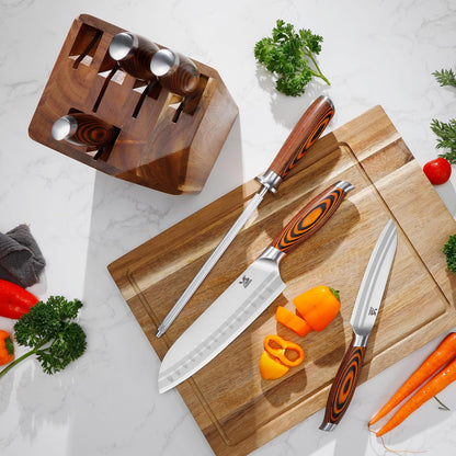 Knife Block Set 17-piece Knife Set with Wooden Block - German Steel Perfect Cutlery Set Gift