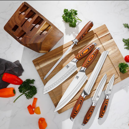 Knife Block Set 17-piece Knife Set with Wooden Block - German Steel Perfect Cutlery Set Gift