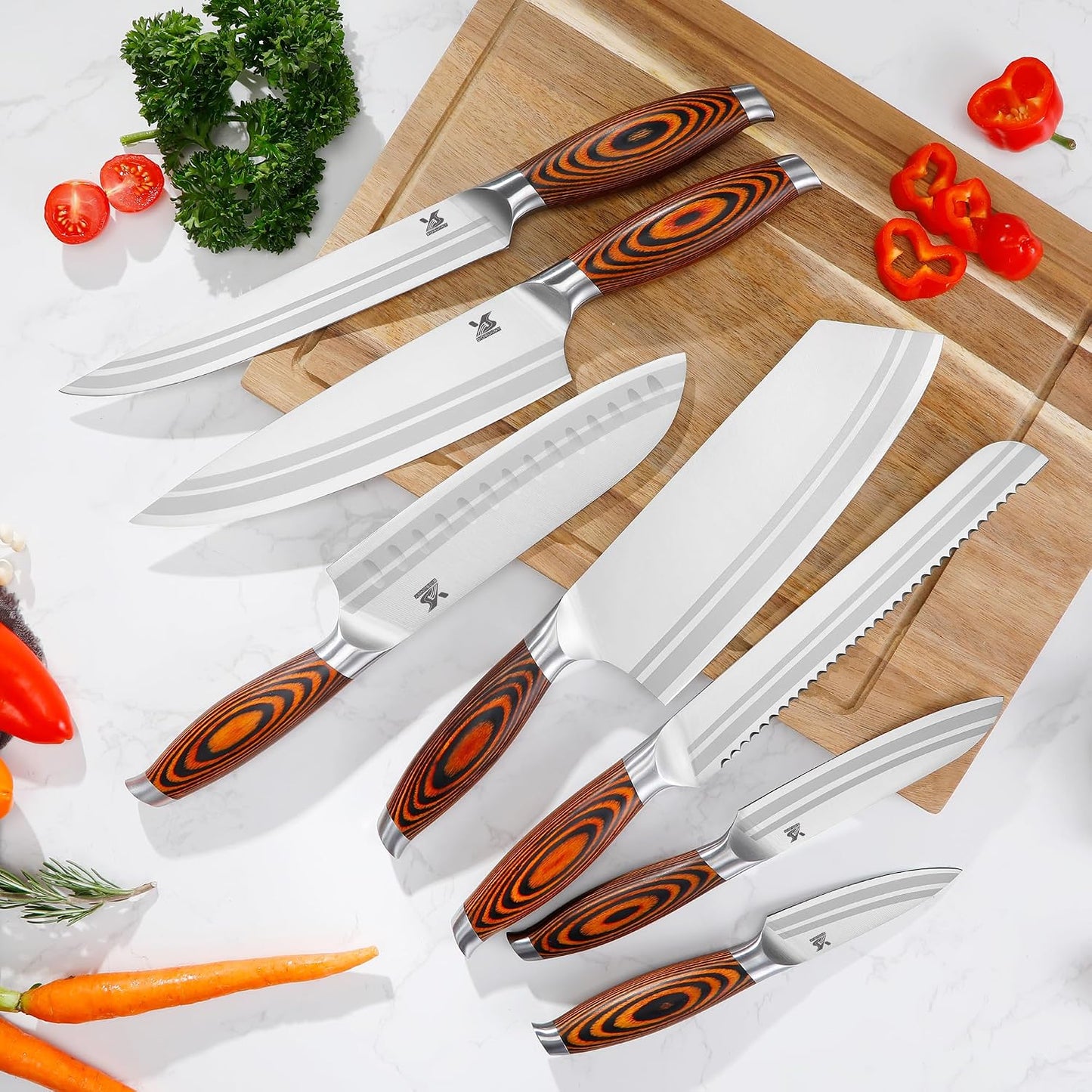 Knife Block Set 17-piece Knife Set with Wooden Block - German Steel Perfect Cutlery Set Gift