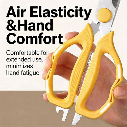 Kitchen Shears Scissors Food Scissors, 8-in-1 Multifunction Japanese Stainless Steel Meat Shears, Dishwasher Safe Sharp Shear All Purpose with Comfort Grip, Ideal for Everyday Use-Yellow