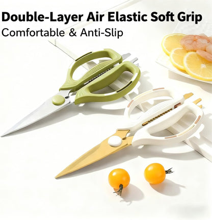 Kitchen Shears Scissors Food Scissors, 8-in-1 Multifunction Japanese Stainless Steel Meat Shears, Dishwasher Safe Sharp Shear All Purpose with Comfort Grip, Ideal for Everyday Use-Yellow
