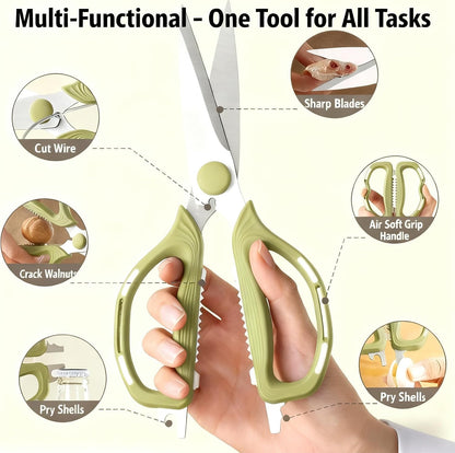Kitchen Shears Scissors Food Scissors, 8-in-1 Multifunction Japanese Stainless Steel Meat Shears, Dishwasher Safe Sharp Shear All Purpose with Comfort Grip, Ideal for Everyday Use-Yellow