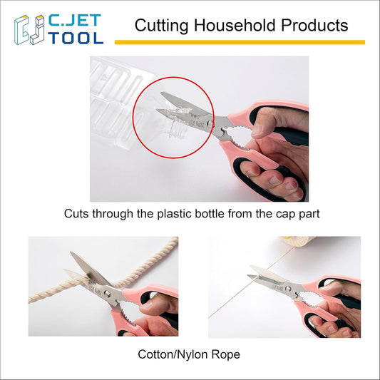 8" Heavy Duty Scissors, Utility Scissors All Purpose for Cardboard, Plastic, Carpet, Rope, Leather. Sharp Stainless Steel Blades, Non‑Slip Handle, Kitchen Shears for Food, Meat & Poultry