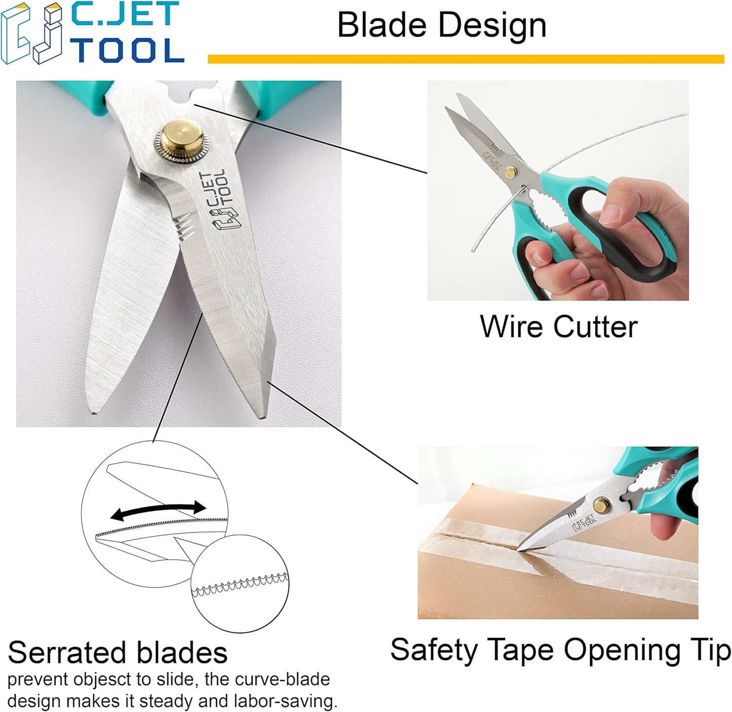 8" Heavy Duty Scissors, Utility Scissors All Purpose for Cardboard, Plastic, Carpet, Rope, Leather. Sharp Stainless Steel Blades, Non‑Slip Handle, Kitchen Shears for Food, Meat & Poultry