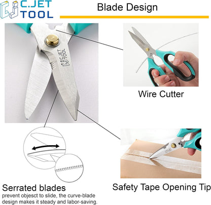 8" Heavy Duty Scissors, Utility Scissors All Purpose for Cardboard, Plastic, Carpet, Rope, Leather. Sharp Stainless Steel Blades, Non‑Slip Handle, Kitchen Shears for Food, Meat & Poultry