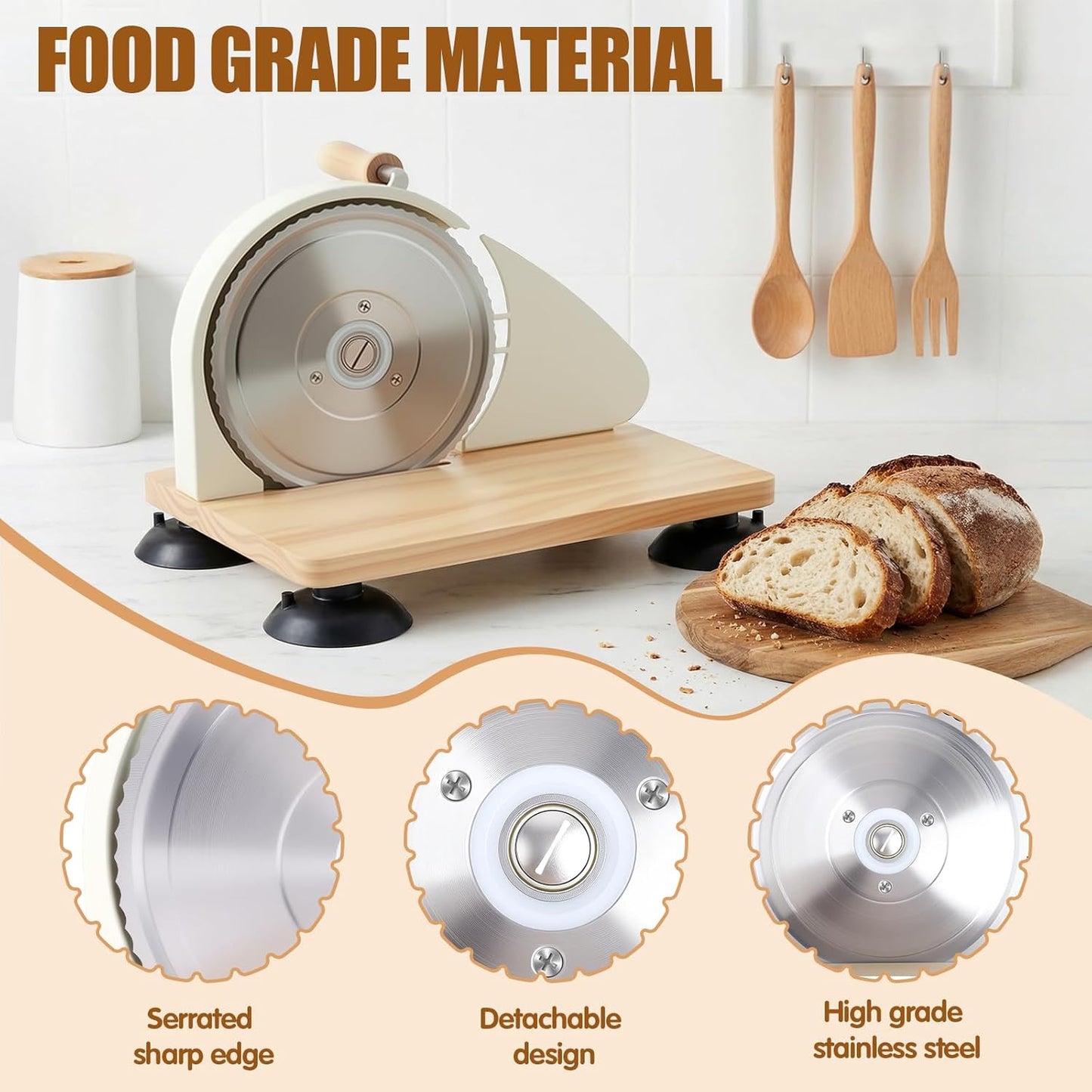 Manual Bread Slicer for Homemade Sourdough Bread, Adjustable Thickness & Evenly Slicing, Hand Crank Bread Slicer with Scale Line and Suction Cup, Serrated Blade Design, Patent Black