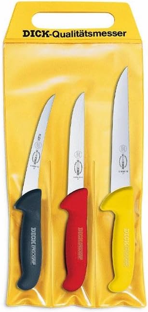 ErgoGrip Knife Set 3 pcs - Butcher knife set - Boning 5.1", Wide boning 5.9" & Cut-off 7.1" knives & 56 HRC - Ideal for processing meat - NSF Certified - Stainless steel - Made in Germany
