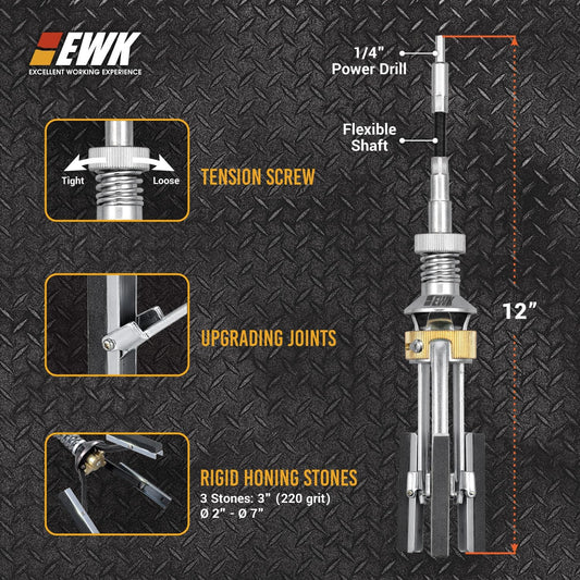 EWK 2" to 7" 3 Stones Engine Cylinder Hone Tool Adjustable Cylinder Deglazer Piston Honer 220 Grit