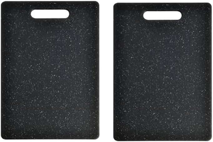 Plastic Cutting Board with Easy Grip Handle, Small Mini Charcuterie Boards Mat Set for Kitchen, Double Sided Chopping Board for Meat Vegetable Fruit, Dishwasher Safe (Black, 2 Pack)