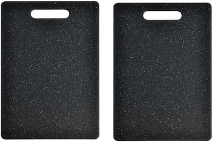 Plastic Cutting Board with Easy Grip Handle, Small Mini Charcuterie Boards Mat Set for Kitchen, Double Sided Chopping Board for Meat Vegetable Fruit, Dishwasher Safe (Black, 2 Pack)