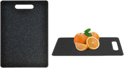 Plastic Cutting Board with Easy Grip Handle, Small Mini Charcuterie Boards Mat Set for Kitchen, Double Sided Chopping Board for Meat Vegetable Fruit, Dishwasher Safe (Black, 2 Pack)