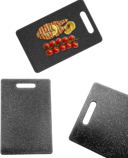 Plastic Cutting Board with Easy Grip Handle, Small Mini Charcuterie Boards Mat Set for Kitchen, Double Sided Chopping Board for Meat Vegetable Fruit, Dishwasher Safe (Black, 2 Pack)