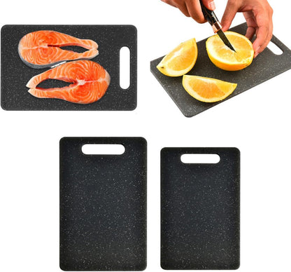 Plastic Cutting Board with Easy Grip Handle, Small Mini Charcuterie Boards Mat Set for Kitchen, Double Sided Chopping Board for Meat Vegetable Fruit, Dishwasher Safe (Black, 2 Pack)