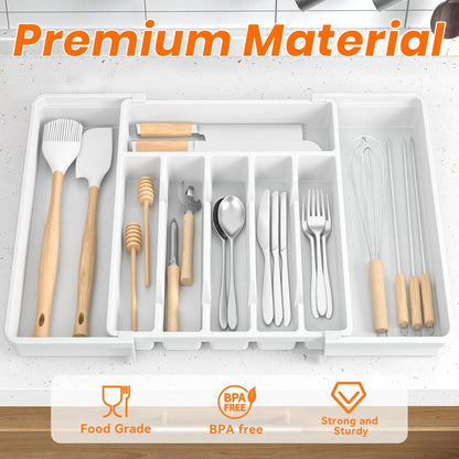 Large Silverware Organizer,Expandable Utensil Drawer Organizer,BPA Free Utensil Holder,Adjustable Silverware Tray Cutlery Drawer Organizer for Kitchen Flatware,Large,Black (6-8 Slots)