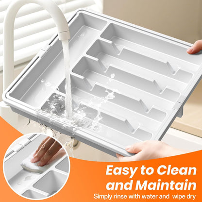 Large Silverware Organizer,Expandable Utensil Drawer Organizer,BPA Free Utensil Holder,Adjustable Silverware Tray Cutlery Drawer Organizer for Kitchen Flatware,Large,Black (6-8 Slots)