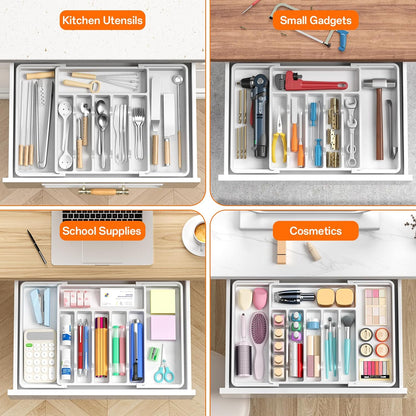 Large Silverware Organizer,Expandable Utensil Drawer Organizer,BPA Free Utensil Holder,Adjustable Silverware Tray Cutlery Drawer Organizer for Kitchen Flatware,Large,Black (6-8 Slots)