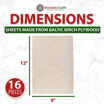 Baltic Birch Plywood Board - Thin Wood Sheets for Crafting Model Laser Cutting Engraving 6x6 Inches - 16 Unfinished Wood for Wood Burning Projects