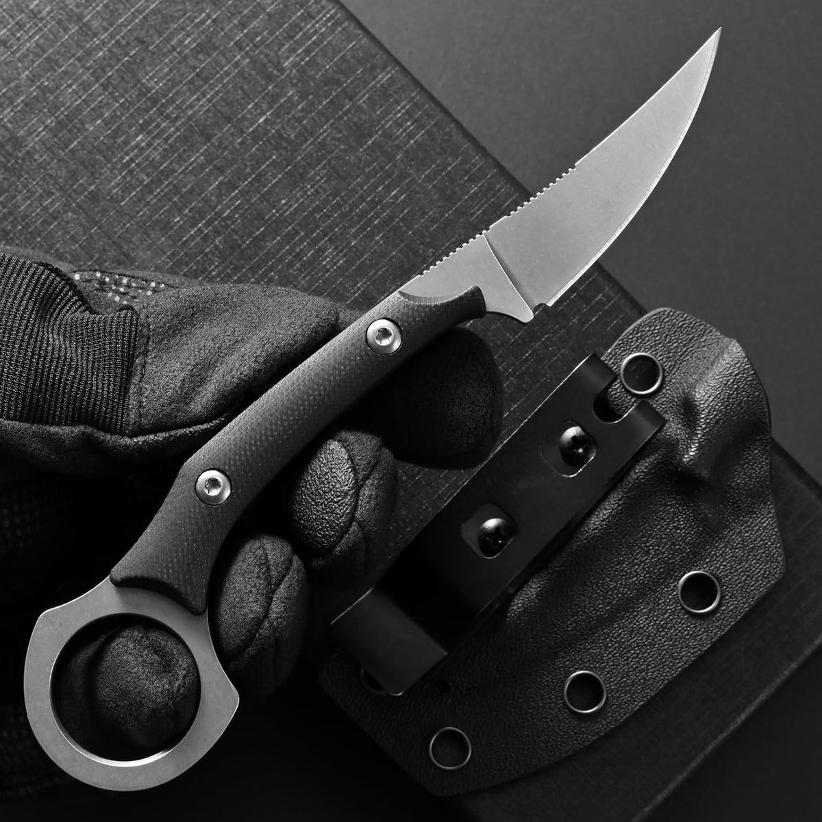 C1150 Fixed Blade Knife D2 Steel Blade G10 Handle Claw Knife for Outdoor EDC Tool Camping Hiking(Silver)