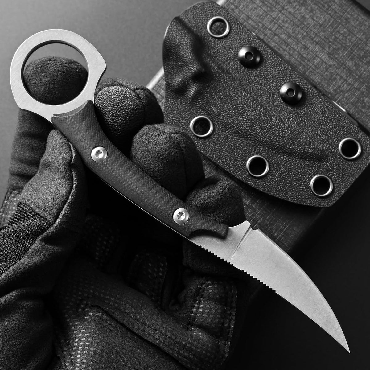 C1150 Fixed Blade Knife D2 Steel Blade G10 Handle Claw Knife for Outdoor EDC Tool Camping Hiking(Silver)