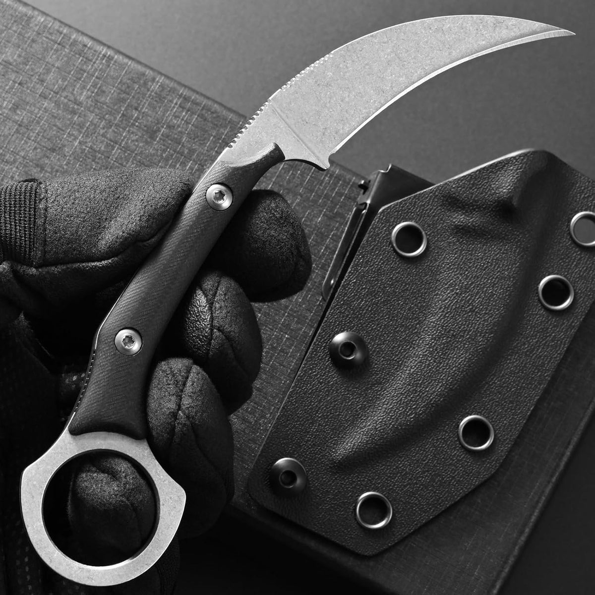 C1150 Fixed Blade Knife D2 Steel Blade G10 Handle Claw Knife for Outdoor EDC Tool Camping Hiking(Silver)