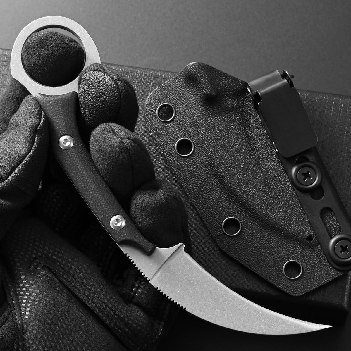 C1150 Fixed Blade Knife D2 Steel Blade G10 Handle Claw Knife for Outdoor EDC Tool Camping Hiking(Silver)