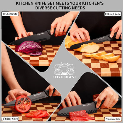 Premium 12-Piece Kitchen Knives Set with Universal Knife Block | Ultra Sharp Chef Knife, High Carbon Stainless Steel, Anti-Rust Non-Stick, Ergonomic Non-Slip Handle, Dishwasher Safe