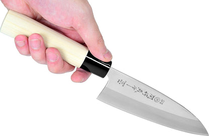 Seki Japan TSUBAZO Japanese Sushi Chef Knife, Stainless Steel Sashimi Deba Knife, Shiraki Handle, 150 mm (5.9 in)