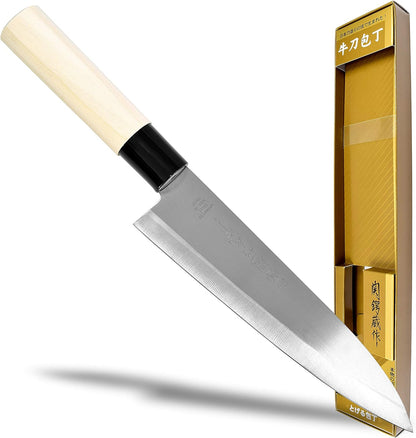 Seki Japan TSUBAZO Japanese Sushi Chef Knife, Stainless Steel Sashimi Deba Knife, Shiraki Handle, 150 mm (5.9 in)