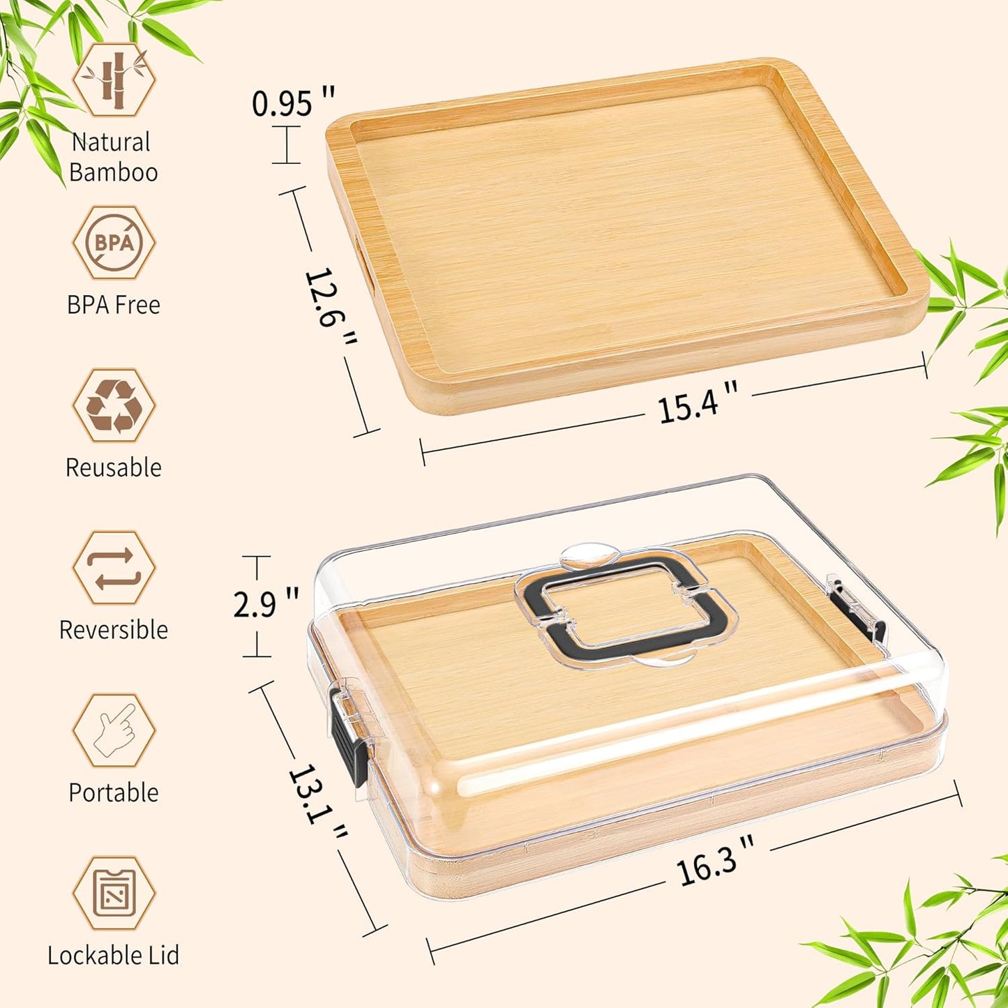 Portable Travel Charcuterie Board with Lid and Handle - Large Bamboo Cheese Board with 4 Cheese Knife Set for Outdoor, Picnics - Weddings, House Warming Gift for Women (1 Compartment, Black)