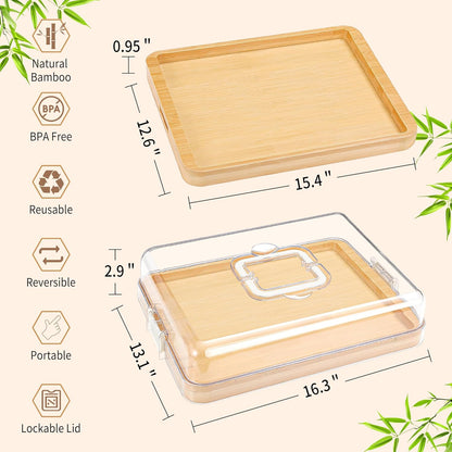 Portable Travel Charcuterie Board with Lid and Handle - Large Bamboo Cheese Board with 4 Cheese Knife Set for Outdoor, Picnics - Weddings, House Warming Gift for Women (1 Compartment, Black)