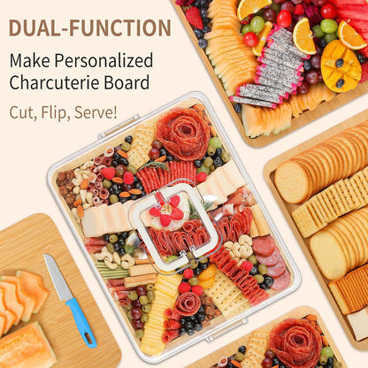 Portable Travel Charcuterie Board with Lid and Handle - Large Bamboo Cheese Board with 4 Cheese Knife Set for Outdoor, Picnics - Weddings, House Warming Gift for Women (1 Compartment, Black)