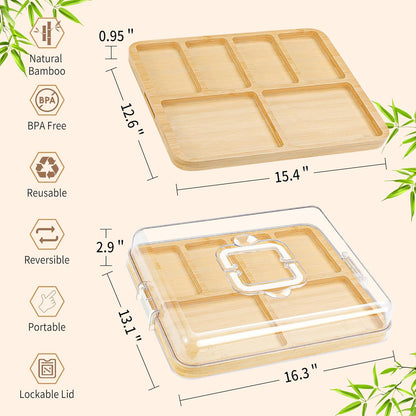 Portable Travel Charcuterie Board with Lid and Handle - Large Bamboo Cheese Board with 4 Cheese Knife Set for Outdoor, Picnics - Weddings, House Warming Gift for Women (1 Compartment, Black)