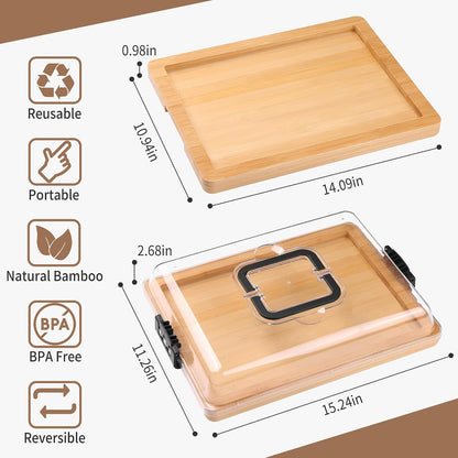Portable Travel Charcuterie Board with Lid and Handle - Large Bamboo Cheese Board with 4 Cheese Knife Set for Outdoor, Picnics - Weddings, House Warming Gift for Women (1 Compartment, Black)