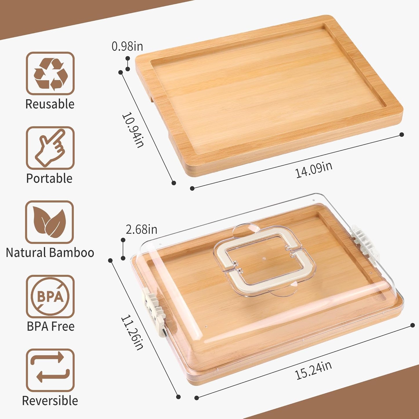 Portable Travel Charcuterie Board with Lid and Handle - Large Bamboo Cheese Board with 4 Cheese Knife Set for Outdoor, Picnics - Weddings, House Warming Gift for Women (1 Compartment, Black)