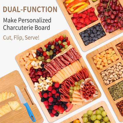 Portable Travel Charcuterie Board with Lid and Handle - Large Bamboo Cheese Board with 4 Cheese Knife Set for Outdoor, Picnics - Weddings, House Warming Gift for Women (1 Compartment, Black)