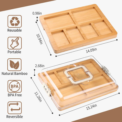 Portable Travel Charcuterie Board with Lid and Handle - Large Bamboo Cheese Board with 4 Cheese Knife Set for Outdoor, Picnics - Weddings, House Warming Gift for Women (1 Compartment, Black)